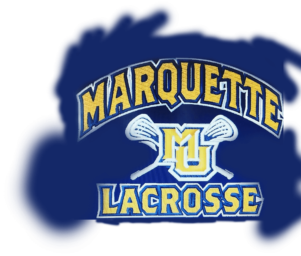 A marquette lacrosse team logo on a green background.